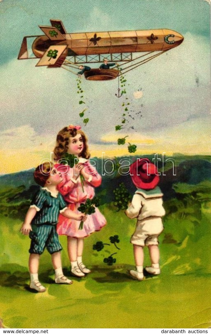 * T3 Children, Airship With Clovers, E.A.S. Hochgl. 16231 / Hochgl M. Gold 16232. Litho (EB) - Ohne Zuordnung