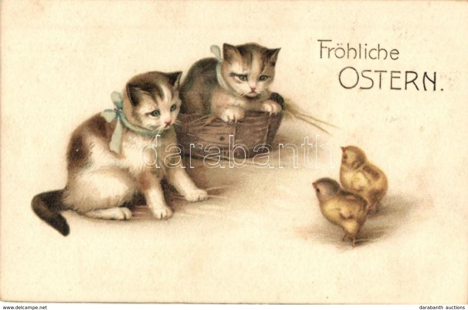 T2 Fröhliche Ostern / Easter Greeting Card With Cats And Chickens. Amag No. 1115. Litho + 1916 K.u.K. Feldpost - Non Classés