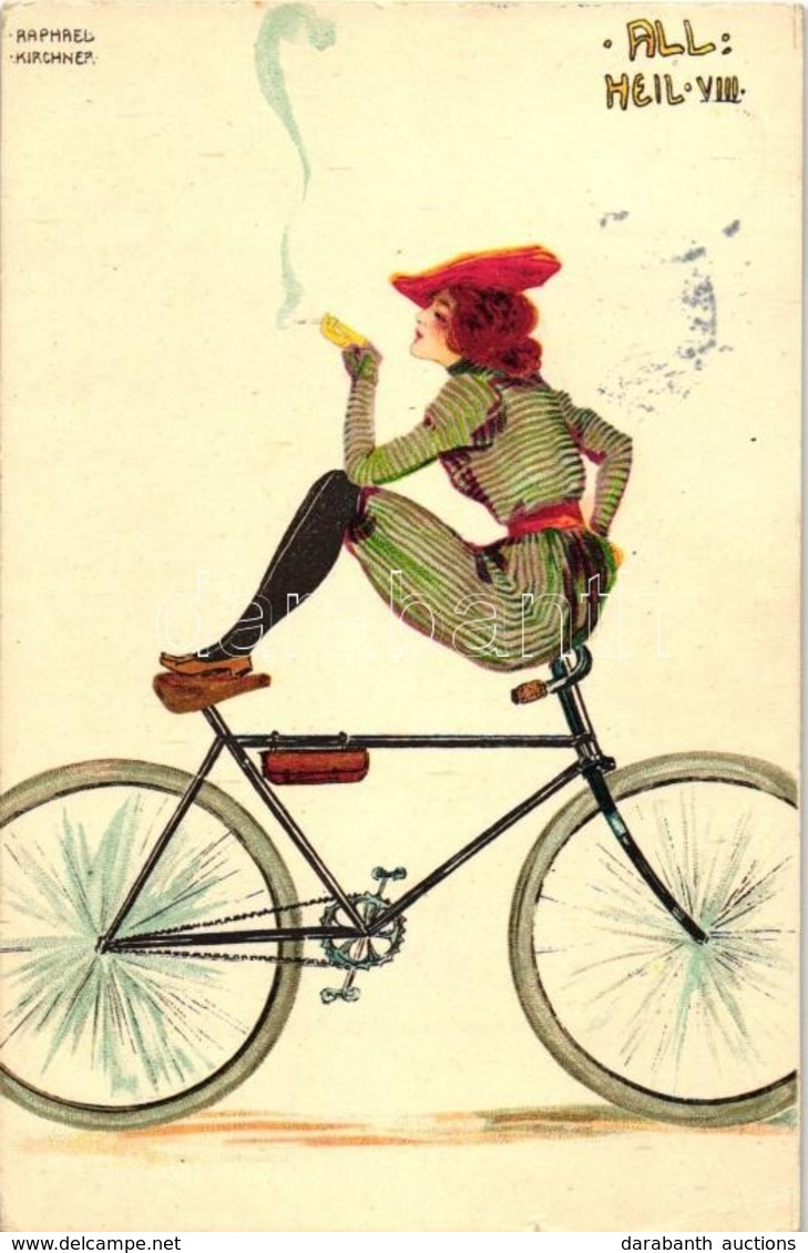 T3 'All Heil VIII', Smoking Lady On Bicycle, Litho S: Raphael Kirchner (small Tear) - Non Classés