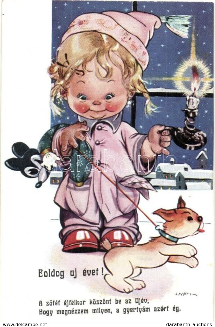 ** T1 Boldog Új Évet! / New Year Greeting, Child With Mickey Mouse Toy. N. Moneta 4951/2. S: L. Martini - Non Classés