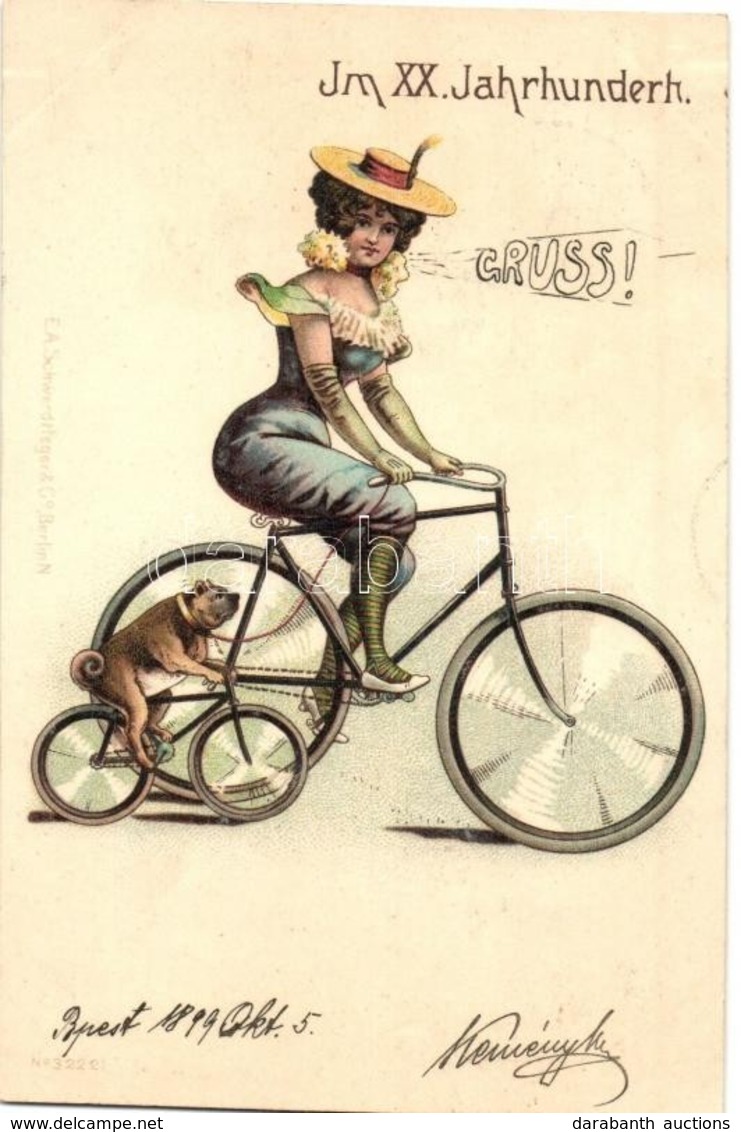 T2 1899 Im XX. Jahrhundert / In The 20th Century (in The Future) Art Postcard With Lady And Dog On Bicycles. E. A. Schwe - Non Classificati
