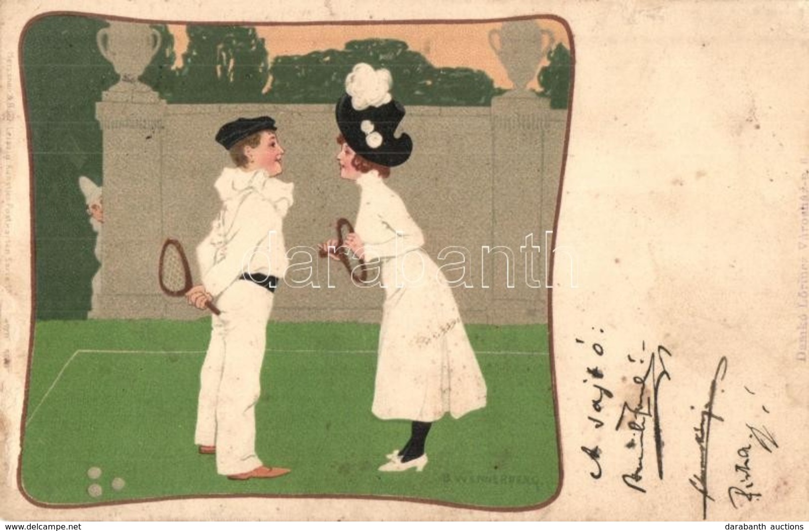 T3 1900 Lawn-Tennis / Couple's Tennis Match. Meissner & Buch Künstler-Postkarten Serie 1039. Litho S: B. Wennerberg (fel - Ohne Zuordnung