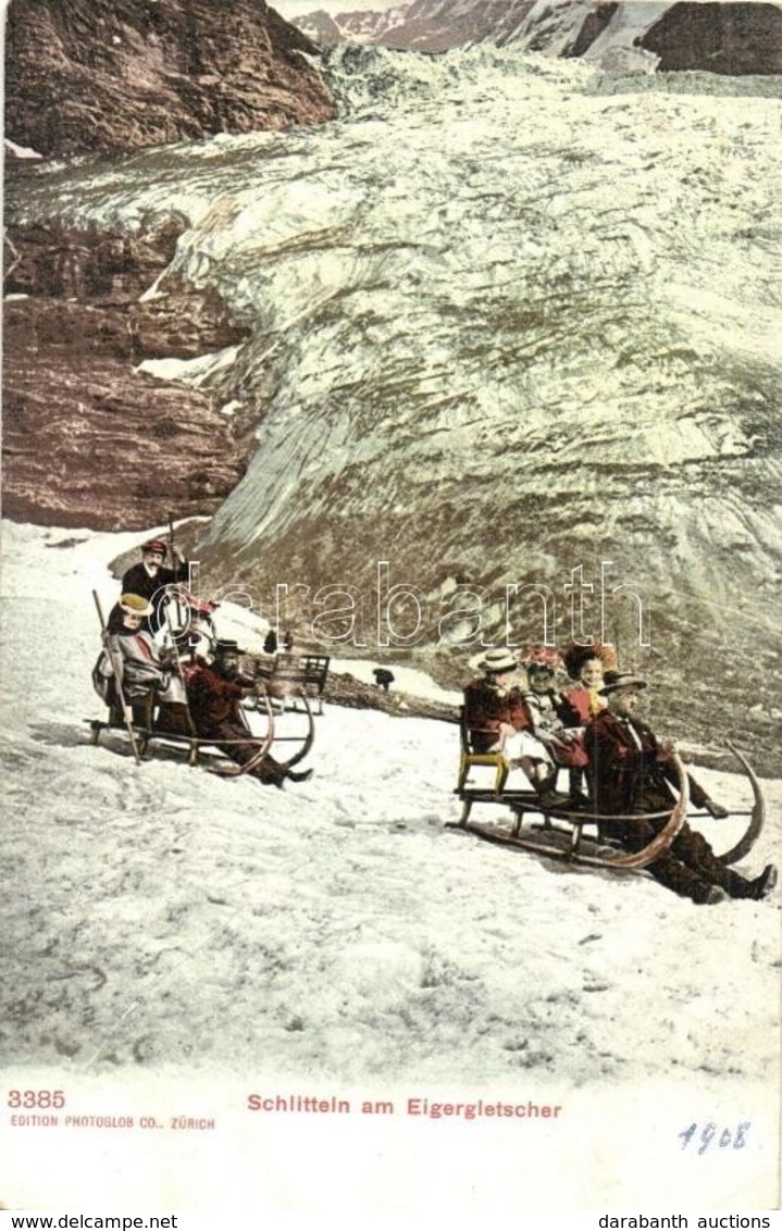 * T2/T3 1908 Sport D'hiver / Wintersport, Schlitteln Am Eiergletscher / Winter Sport, Sledding People. Ed. Photoglob 338 - Sin Clasificación