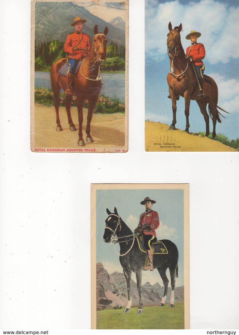 4 ROYAL CANADIAN MOUNTED POLICE, Old White Border Postcards - Unclassified