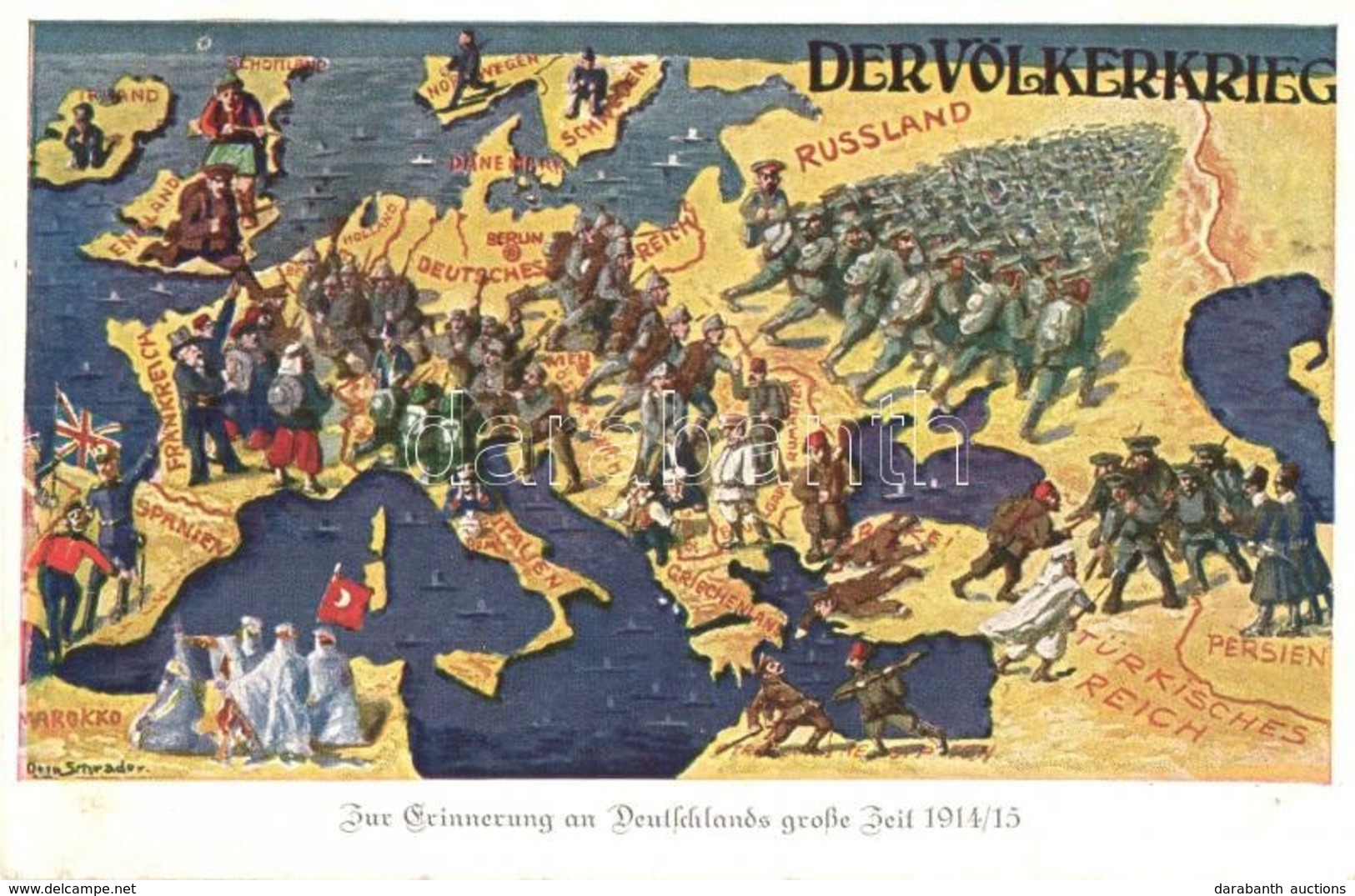 ** T1/T2 Der Völkerkrieg. Zur Erinnerung An Deutschlands Grosse Zeit 1914/15 / World War I Map S: Otto Schrader - Ohne Zuordnung