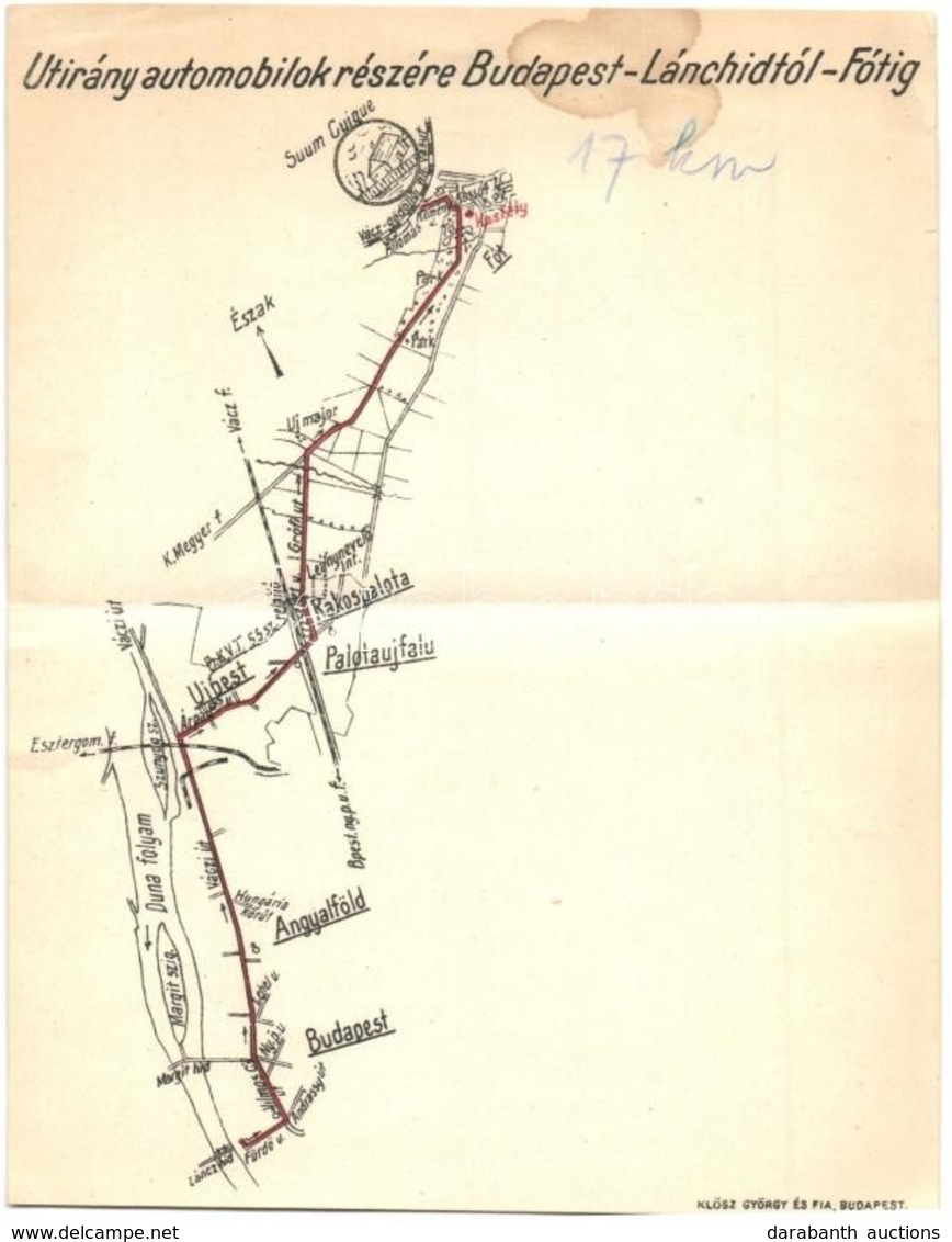 ** T2/T3 Útirány Automobilok Részére Budapest-Lándhídtól-Fótig. Klösz György és Fia, Kihajtható Lap / Hungarian Foldable - Unclassified