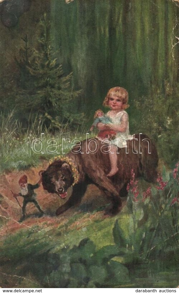 * T3 Girl Riding On A Bear, Dwarf, P.F.B. No. 4281. S: H. Susemihl (Rb) - Unclassified