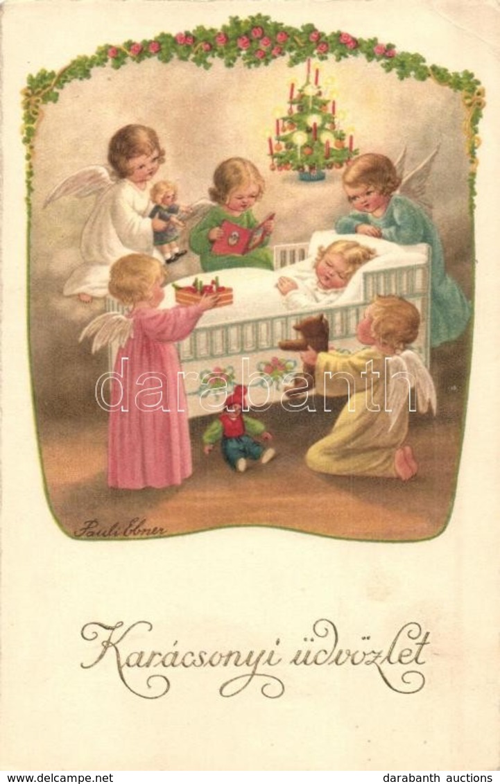 * T2/T3 Karácsonyi üdvözlet / Christmas Greeting Art Postcard, Child With Angels. A.G.B.No. 3082. Litho S: Pauli Ebner   - Non Classés