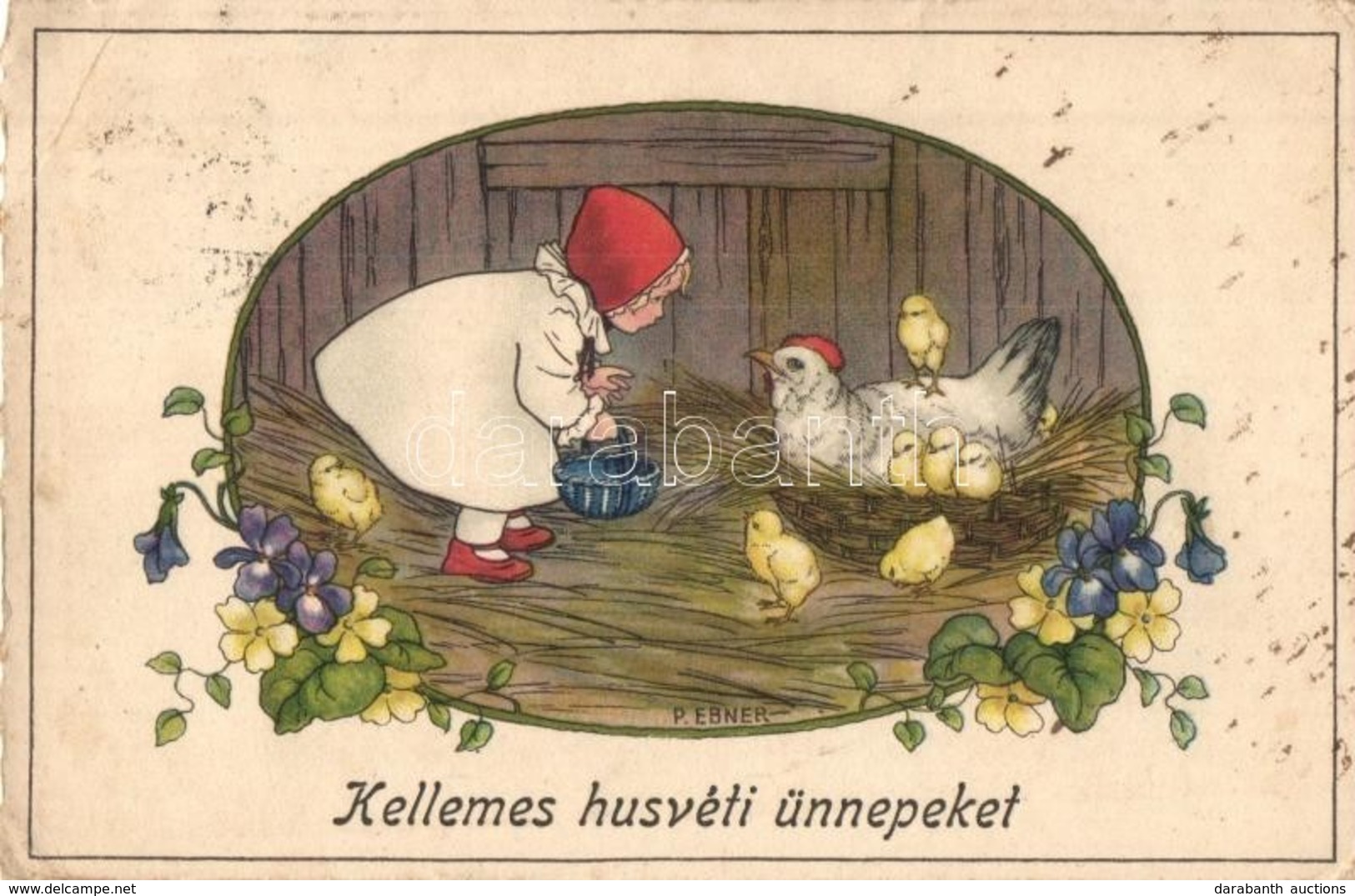 T2/T3 'Kellemes Húsvéti ünnepeket!' / Easter Greeting Card, Chicken, Children, Erika Nr. 2037. S: Pauli Ebner (EK) - Sin Clasificación