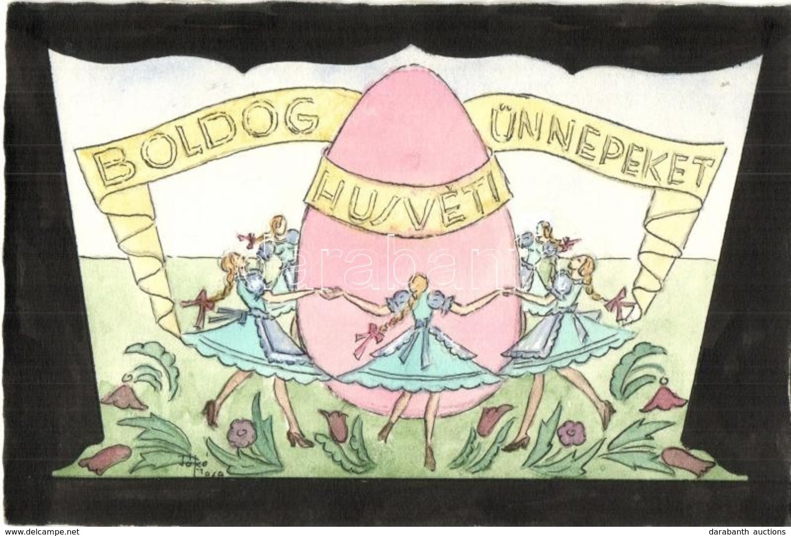 ** T2 Boldog Húsvéti Ünnepeket / Hand-painted Easter Greeting Art Postcard S: Jákó Masa - Unclassified