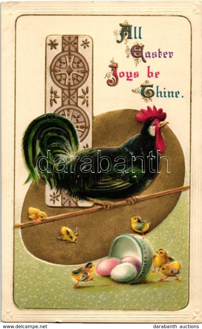 * T2 Easter, Rooster, Chicken, Trademark Series 2413. Golden Art Nouveau Emb. Litho - Sin Clasificación
