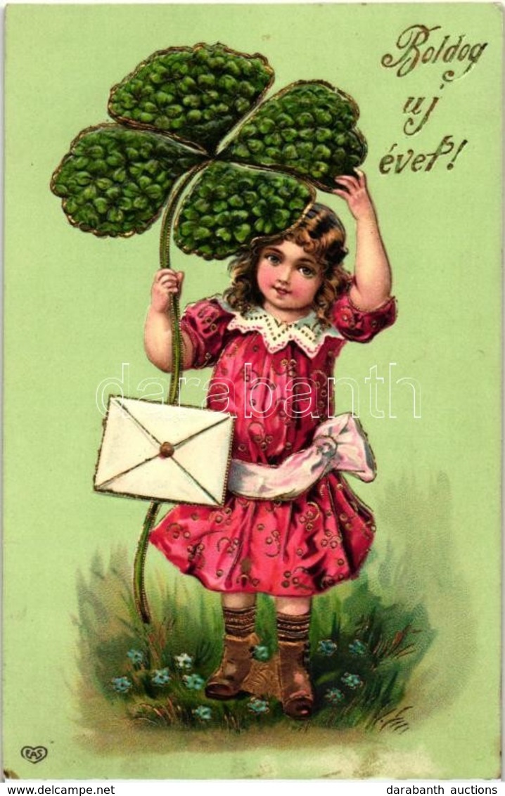 T2 New Year, Girl With Clover, E.A.S.  Emb. Litho - Unclassified