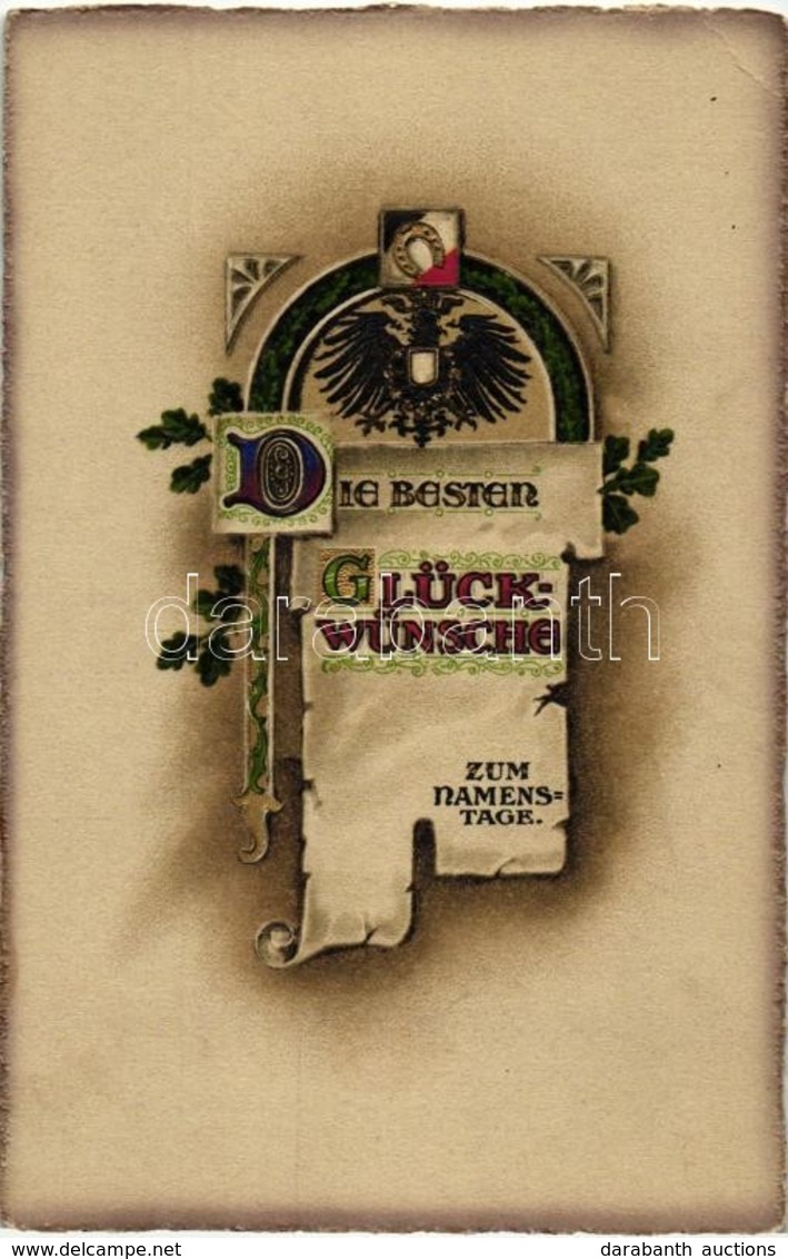 ** T2/T3 Name Day, German Coat Of Arms, Art Nouveau Emb. Litho (EK) - Non Classés