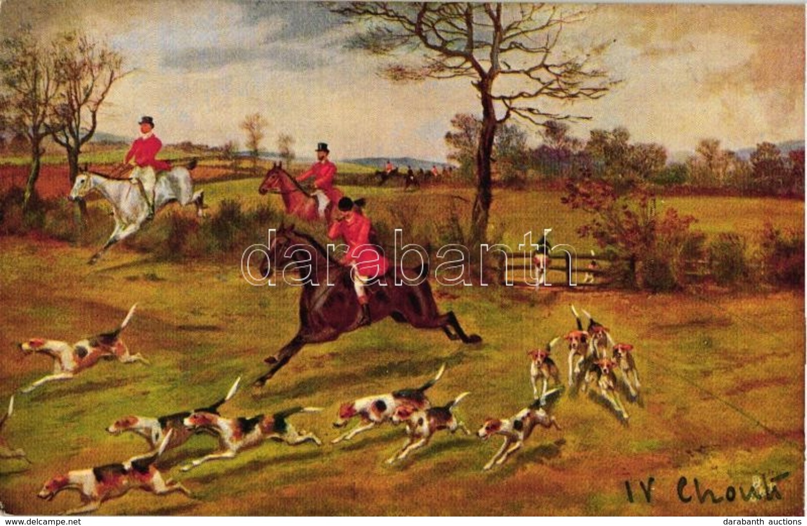 * T2 Hunters On Horseback With Dogs On The Run, Raphael Tuck & Sons 'Oilette' Postcard No. 3302, Artist Signed - Non Classificati