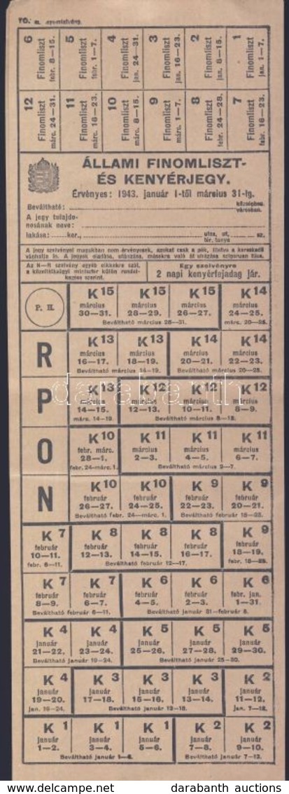 1943. 'Állami Finomliszt és Kenyérjegy' élelmiszerjegyek ívben (2x) T:I- - Ohne Zuordnung