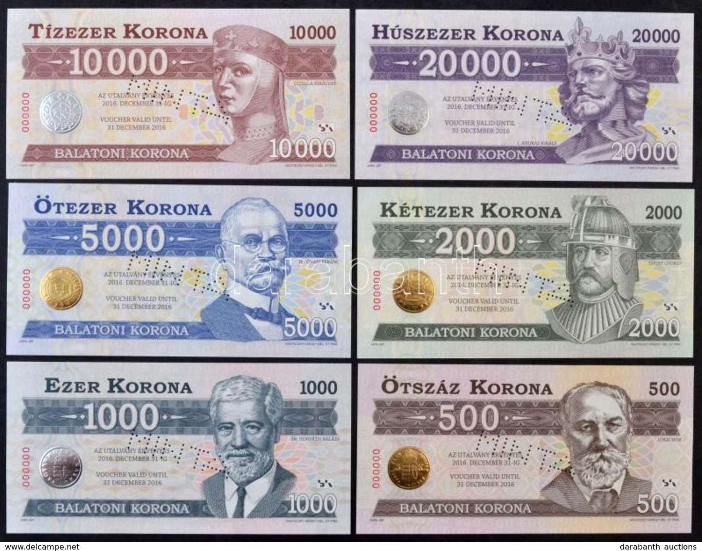 2012. 500K 'Balatoni Korona' Helyi Pénz, '000000' Sorszámmal + 2012. 1000K 'Balatoni Korona' Helyi Pénz, '000000' Sorszá - Non Classés