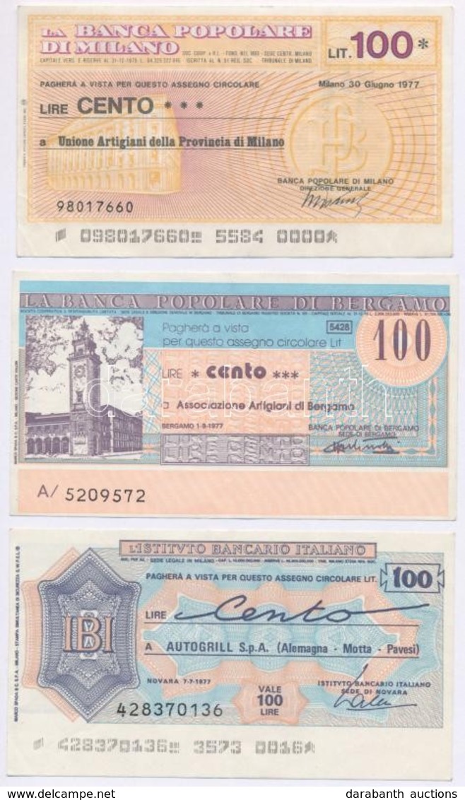 Olaszország 1977. 3db Klf Csekk, Mind 100L értékben T:II-III-
Italy 1977. 3pcs Of Diff Cashier's Cheques, All About 100  - Unclassified