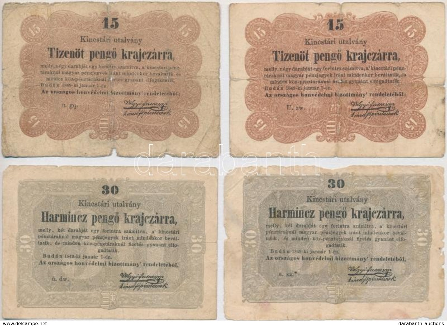 1849. 15kr (2x) + 30kr (2x) 'Kossuth Bankó' T:III-,IV - Unclassified