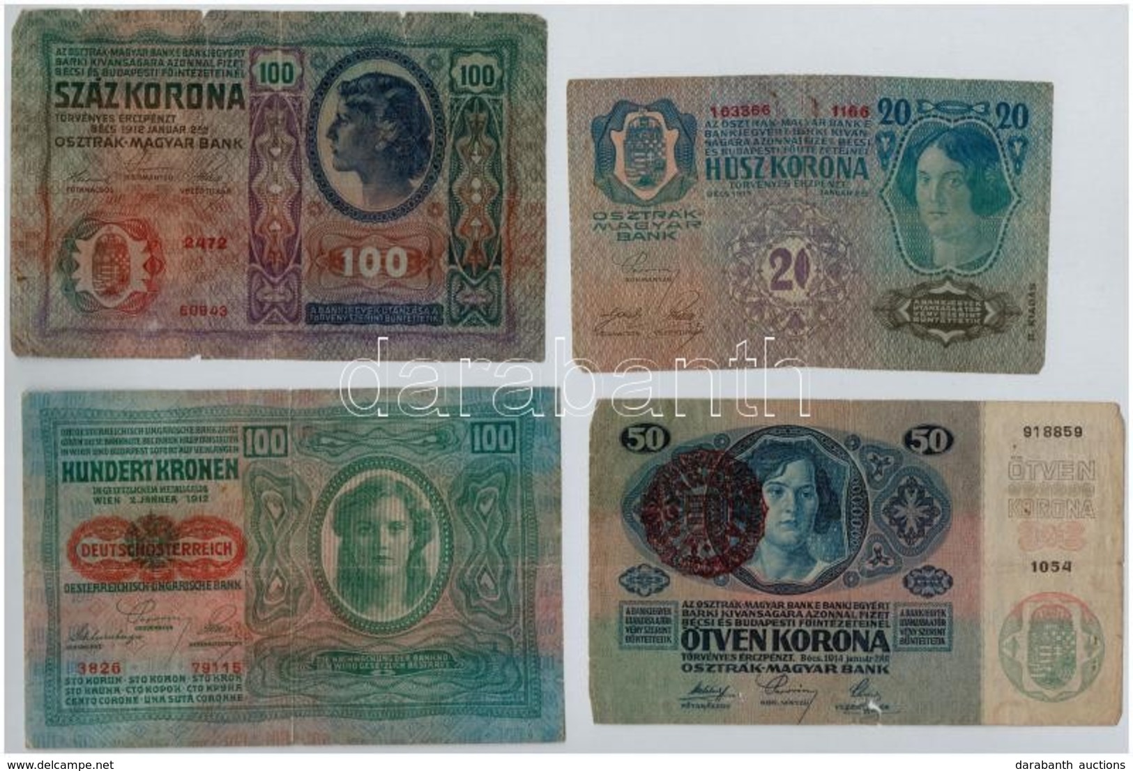 1912-1915. 8db-os Vegyes Magyar Korona Bankjegy Tétel, Közte Több Felülbélyegzett T:III,III-,IV Ragasztott - Unclassified