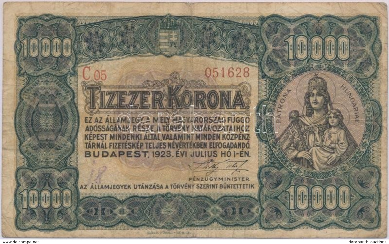 1923. 10.000K 'Orell Füssli Zürich' Piros Sorozat- és Sorszám T:III,III-
Adamo K42/1 - Ohne Zuordnung