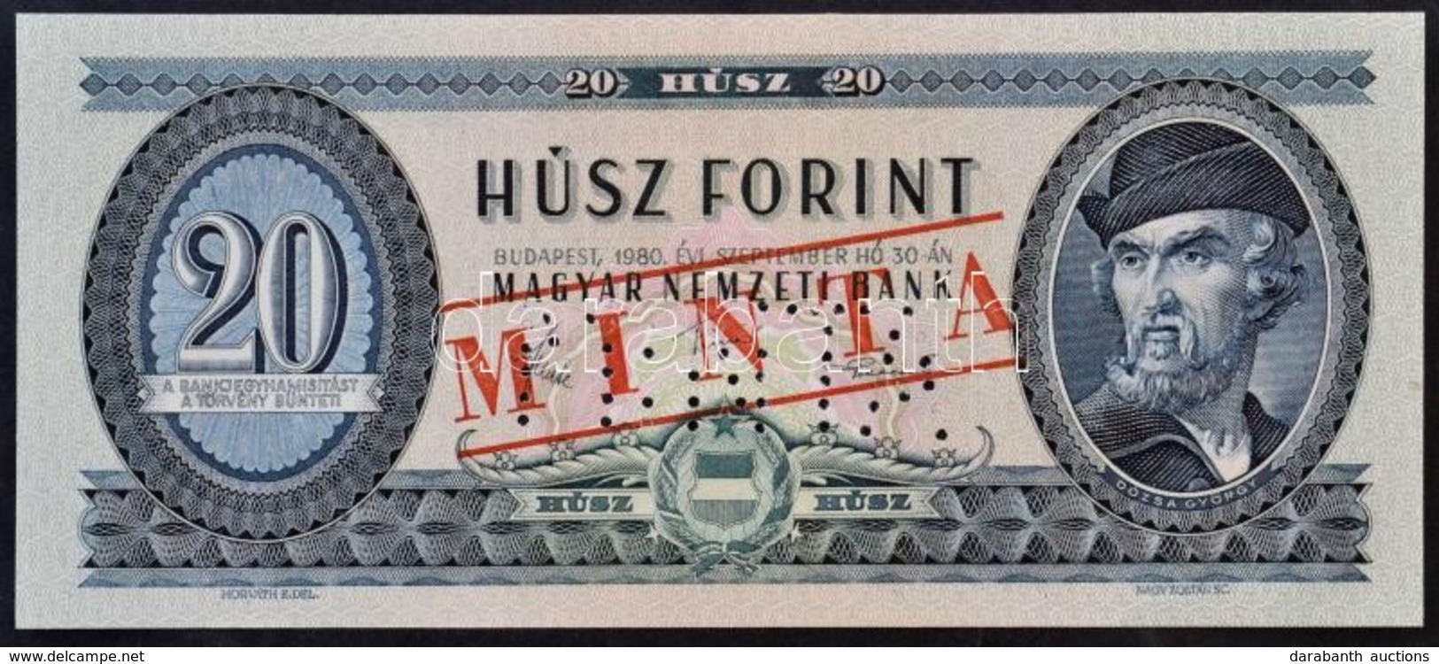 1980. 20Ft Piros 'MINTA' Felülnyomással és Perforációval,'C000 000726' Sorszámmal T:I
Hungary 1980. 20 Forint With 'MINT - Ohne Zuordnung