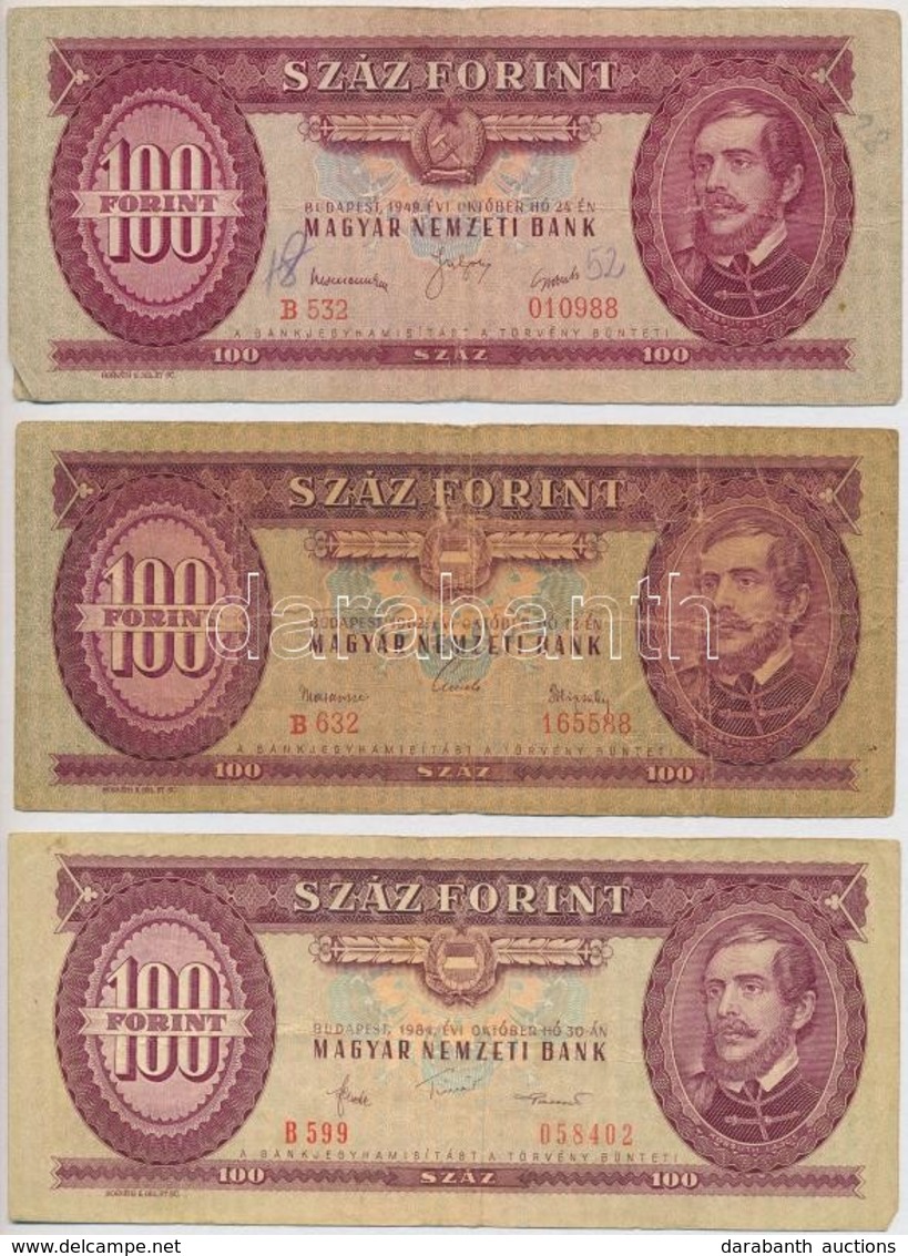 6db-os Vegyes Magyar Forint Bankjegy Tétel, Közte 1949. 100Ft T:III,III- - Unclassified