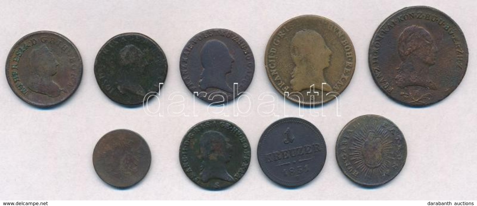 ~1760-1860.  9db-os Vegyes Magyar Rézkrajcár Tétel, Közte 1790S 1kr Cu 'II. József', 1800B 6kr Cu 'I. Ferenc' T:2-,3 - Non Classificati