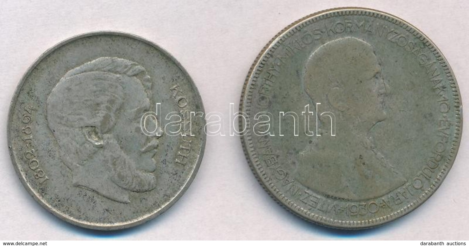 1930. 5P Ag 'Horthy Jobbra' + 1947. 5Ft Ag 'Kossuth' T:3,2- - Ohne Zuordnung