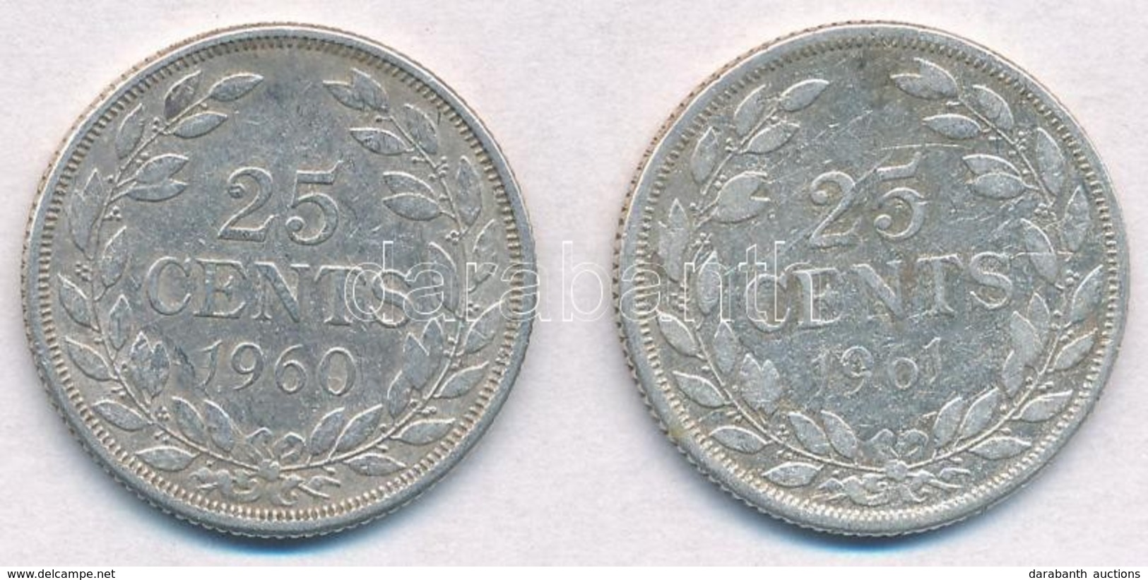 Libéria 1960-1961. 25c Ag (2xklf) T:2-
Liberia 1960-1961. 25 Cents Ag (2xdiff) C:VF - Non Classificati