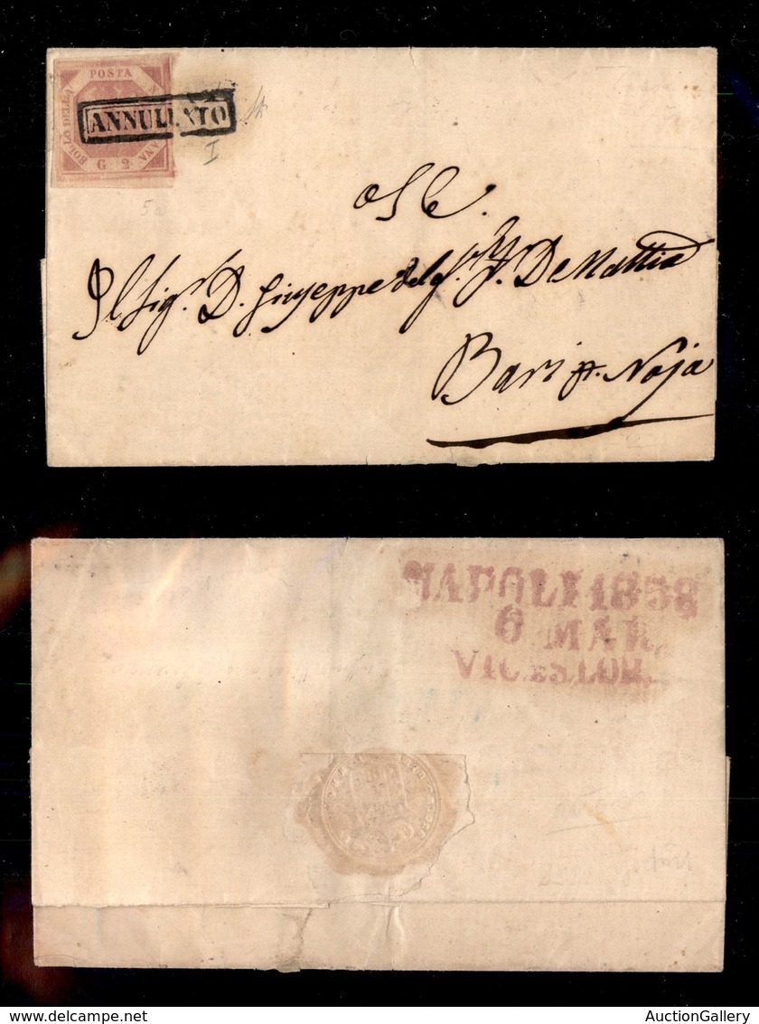 ANTICHI STATI - NAPOLI - Napoli 1858/6 Mar/Vic E S.Lor (P.ti 9) Al Retro - 2 Grana (5a) Su Lettera Per Noja - Bel Sigill - Other & Unclassified