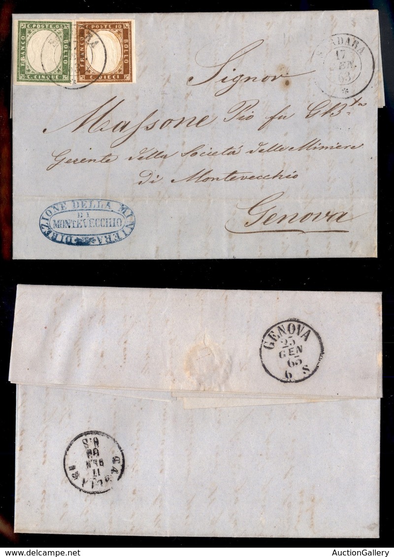ANTICHI STATI - SARDEGNA - Sardara (P.ti 10) - 5 Cent (13Da) + 10 Cent (14Dg) - Lettera Per Genova Del 17.1.63 - Autres & Non Classés