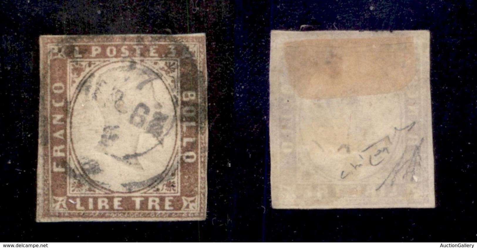 ANTICHI STATI - SARDEGNA - 1862 - 3 Lire (18A) Usato - Margini Corti - Cert. Raybaudi (8.000) - Autres & Non Classés