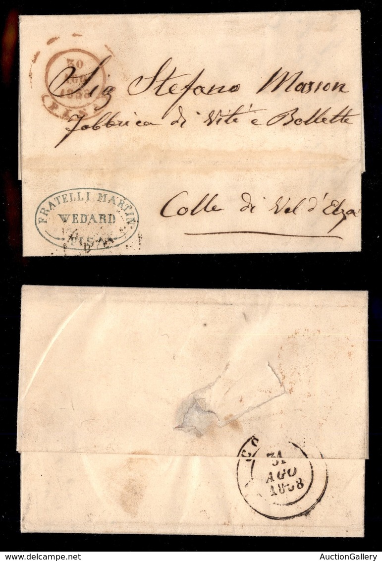 ANTICHI STATI - TOSCANA - Pisa (rosso-P.ti R2) - Lettera Per Colle Val D’Esa Del 30.8.58 - Sonstige & Ohne Zuordnung