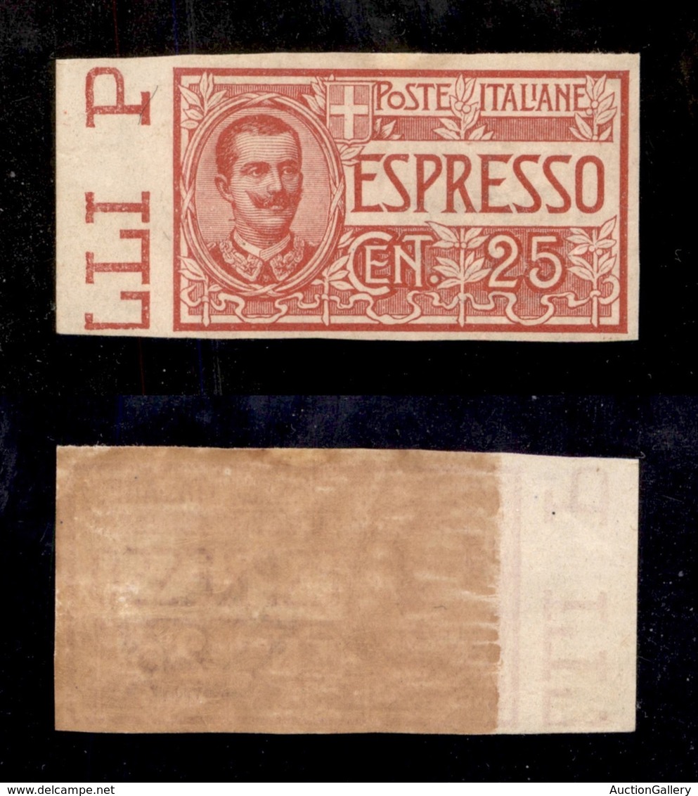 REGNO D'ITALIA - 1903 - Espressi - 25 Cent (1a) Bordo Foglio - Non Dentellato - Gomma Integra (480) - Autres & Non Classés