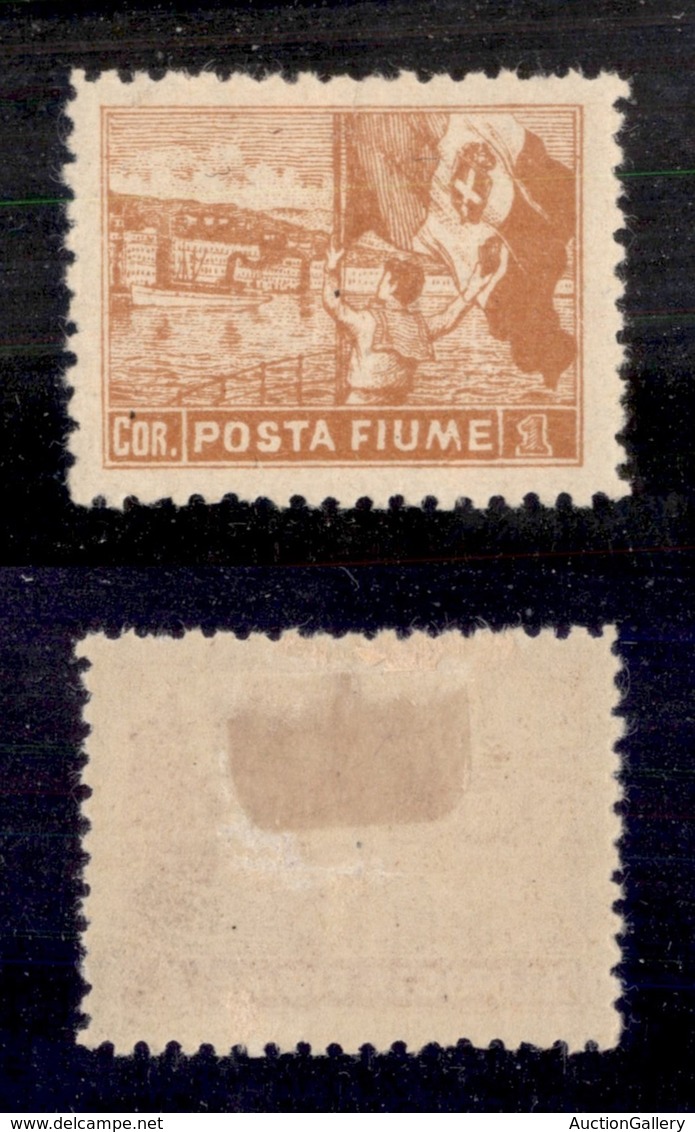OCCUPAZIONI - FIUME - 1919 - Non Emesso - 1 Corona (58/I) Dentellato 10 1/2 - Gomma Originale (5.000) - Fiume