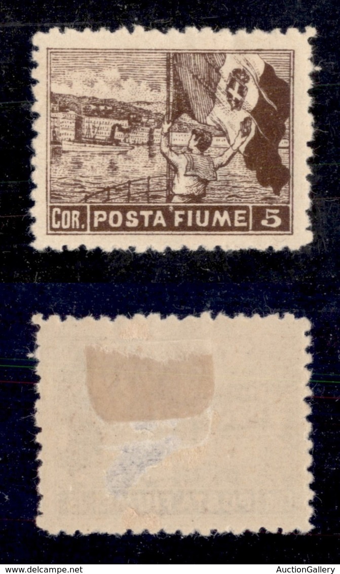 OCCUPAZIONI - FIUME - 1919 - Non Emesso - 5 Corone (61/I) Dentellato 10 1/2 -gomma Originale - Assottigliato Al Retro (5 - Fiume