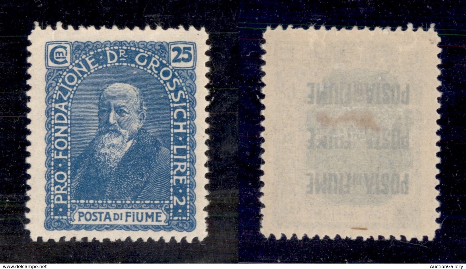OCCUPAZIONI - FIUME - 1919 - 25 Cent + 2 Lire Grossich (74c-celeste Latteo) - Gomma Originale (600) - Fiume