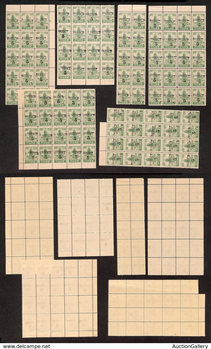 OCCUPAZIONI - FIUME - 1919 - Carta C - Franco 5 Su 20 (C75) - Piccolo Studio Su 101 Pezzi In Blocchi - Notate Molte Vari - Fiume