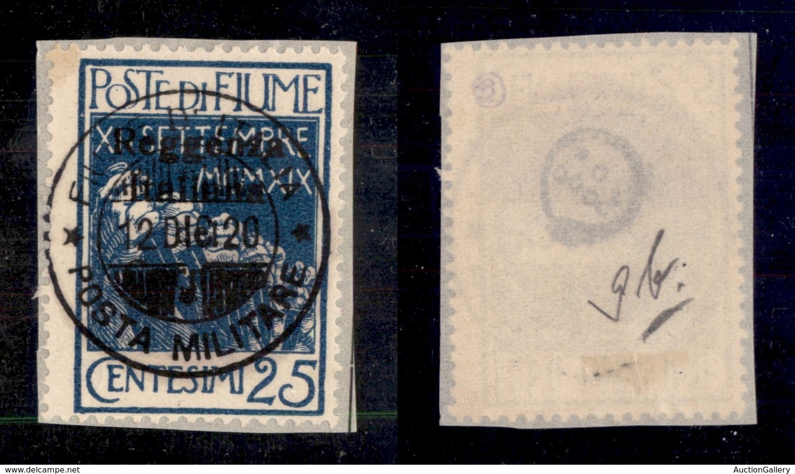 OCCUPAZIONI - FIUME - 1920 - 25 Cent Azzurro (147a) Usato Su Frammento (350+) - Fiume