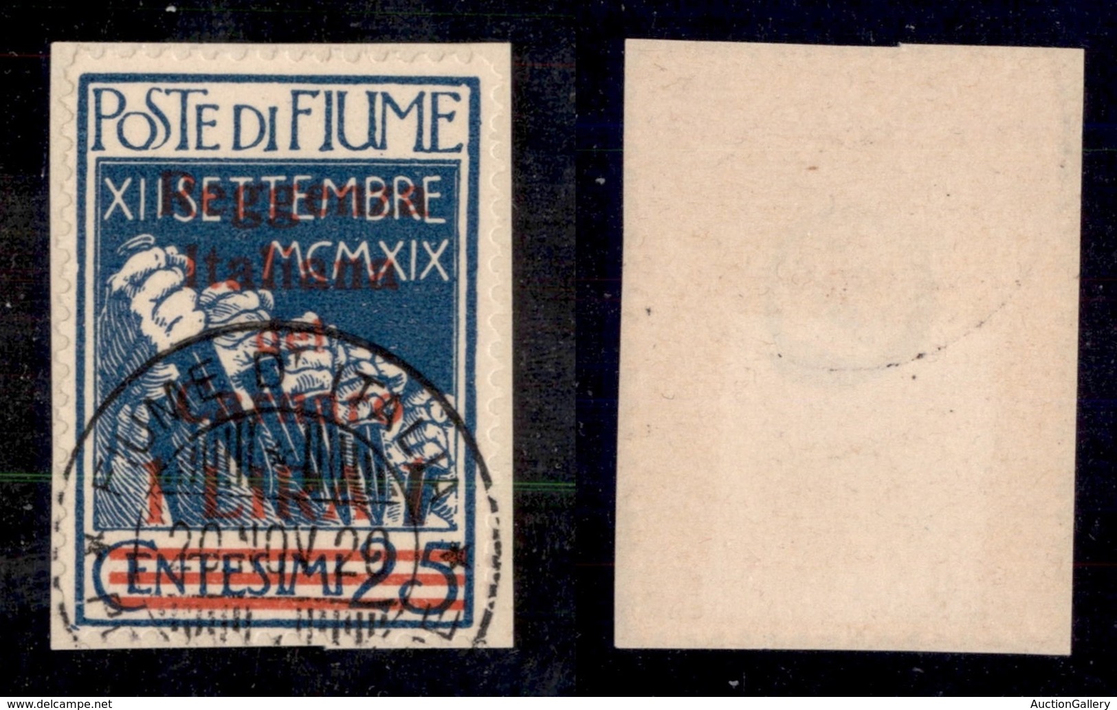 OCCUPAZIONI - FIUME - 1920 - 1 Lira Su 25 Cent (148) Usato Su Frammento (750+) - Fiume