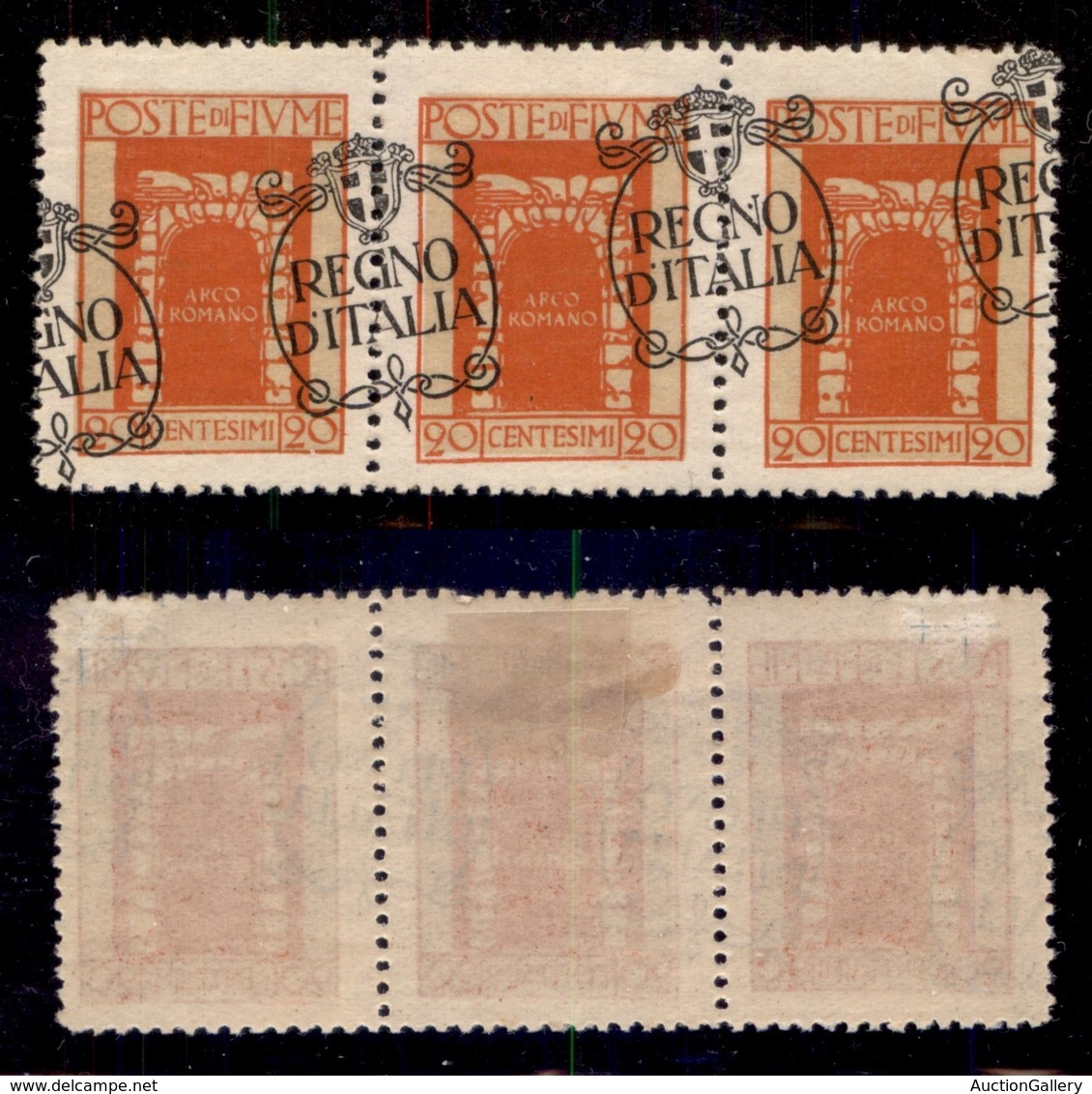 OCCUPAZIONI - FIUME - 1924 - 20 Cent Regno D’Italia (205-varietà Kb) - Striscia Di Tre Con Soprastampe Oblique - Gomma O - Fiume