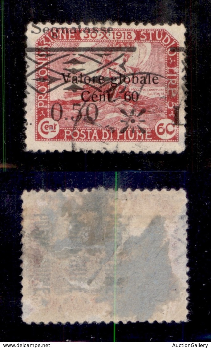 OCCUPAZIONI - FIUME - 1921 - Segnatasse - 50 Cent Su 60 (22-varietà Sda) Usato - Soprastampa In Alto E A Sinistra - Gomm - Fiume