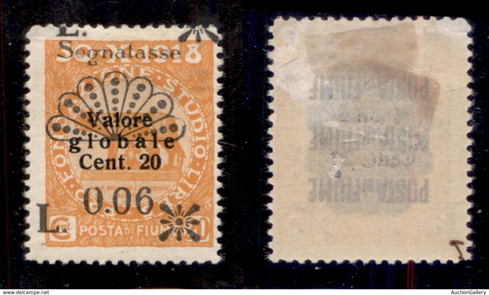 OCCUPAZIONI - FIUME - 1921 - Segnatasse - 6 Cent Su 20 (29 Varietà) Con Parziale Doppia Soprastampa (Lx Ripetuto In Alto - Fiume