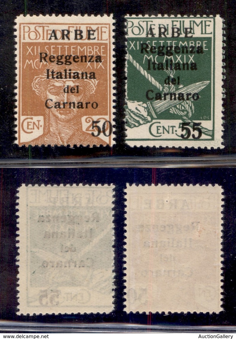 OCCUPAZIONI - ARBE - 1920 - 50 Cent Su 20 (9) + 55 Cent Su 5 (10) - Gomma Integra (600) - Arbe & Veglia
