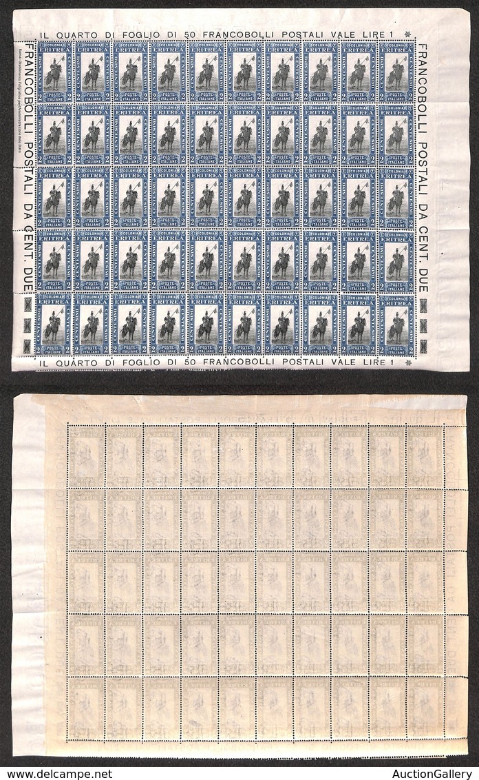 COLONIE - ERITREA - 1930 - 2 Cent Soggetti Africani (155) - Intero Foglio Di 50 - Gomma Integra - Molto Bello (1.500+) - Sonstige & Ohne Zuordnung