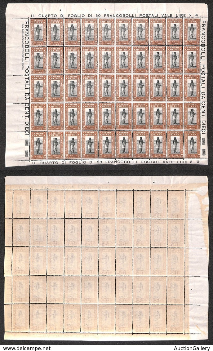 COLONIE - ERITREA - 1930 - 10 Cent Soggetti Africani (157) - Intero Foglio Di 50 - Gomma Integra - Molto Bello (2.000+) - Andere & Zonder Classificatie