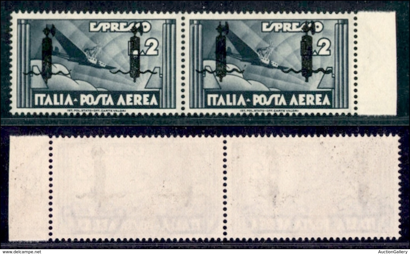 REPUBBLICA SOCIALE - 1944 - Saggi - Verona - 2 Lire Aeroespresso (P16-Aerea) - Coppia Bordo Foglio - A Sinistra Foro Nel - Andere & Zonder Classificatie