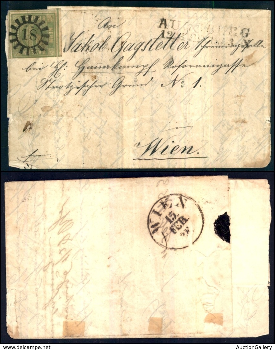 EUROPA - BAVIERA - 9 Kreuzer (5/II) Bordo Foglio Su Lettera Da Augsburg  A Vienna Del 12.2.53 - Preciso In Alto - Autres & Non Classés