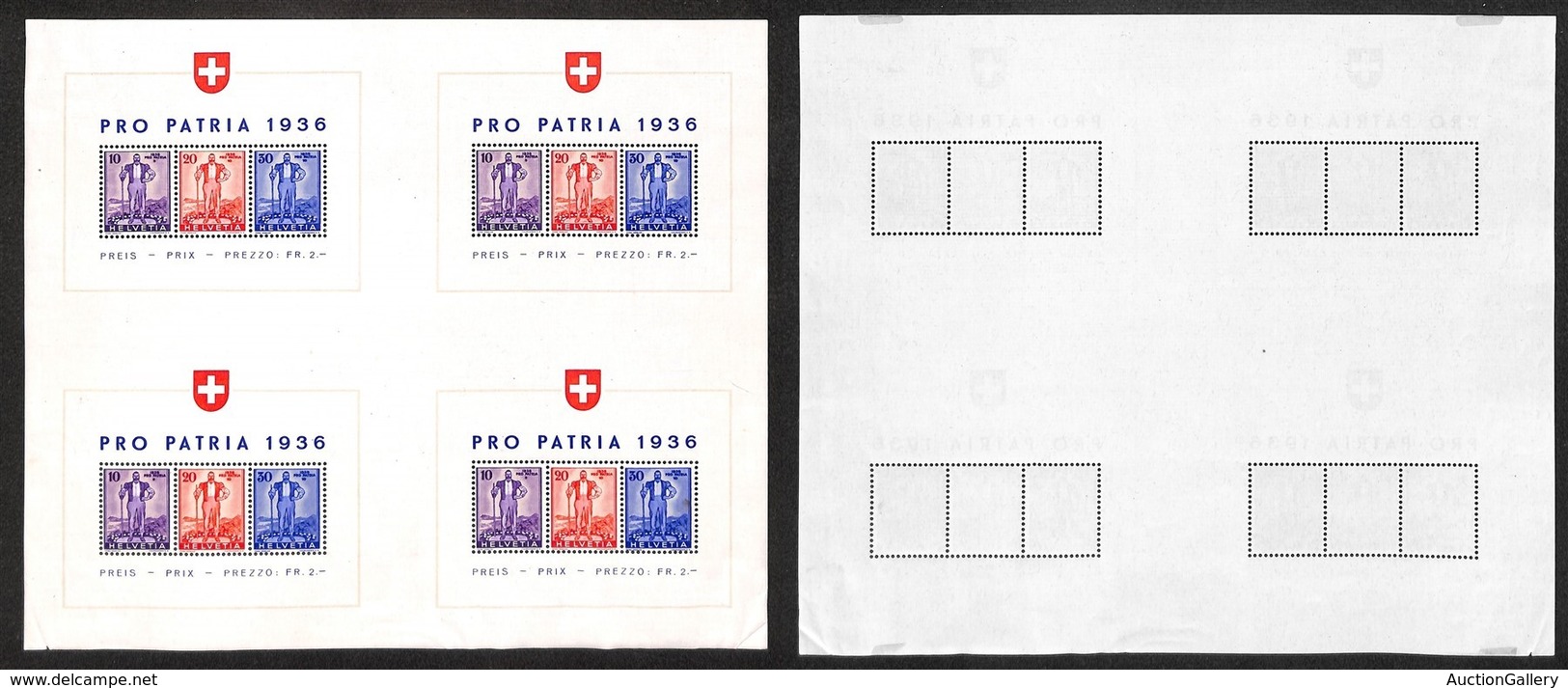 EUROPA - SVIZZERA - 1936 - Foglietti - Pro Patria (2) - Foglio - Blocco Di 4 Foglietti - Gomma Integra (linguellato Sui  - Andere & Zonder Classificatie