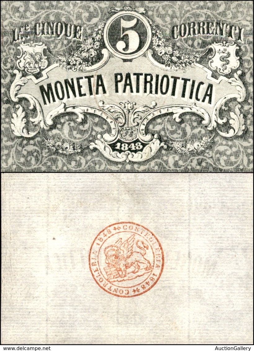 CARTAMONETA - BANCONOTE - 1848 - Italia - 5 Lire Moneta Patriottica - SPL - Andere & Zonder Classificatie